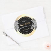 Trendy Black and Gold Product Labels Grau Blume Runder Aufkleber (Umschlag)