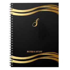 Trendy Black and Gold Style Script Mit Monogramm Notizblock