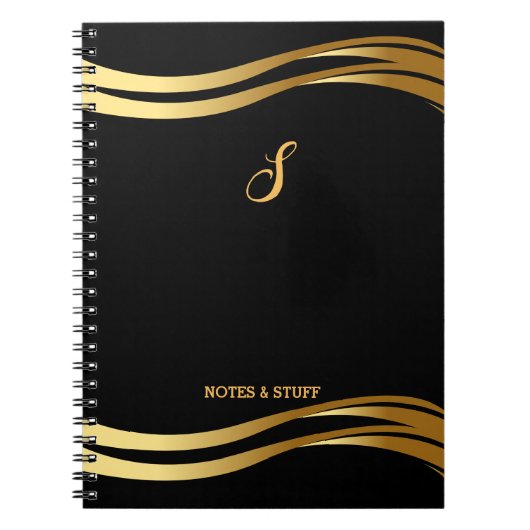 Trendy Black and Gold Style Script Mit Monogramm Notizblock (Vorderseite)