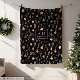 Trendy black and gold watercolor personalized fleecedecke