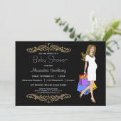 Trendy Black and Leopard Print Shopping Mami Einladung (Stehend Vorderseite)