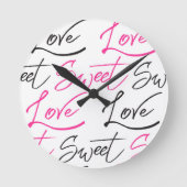 Trendy Black and Pink Liebe und Sweet Pattern Runde Wanduhr (Vorderseite)