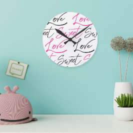 Trendy Black and Pink Liebe und Sweet Pattern Runde Wanduhr