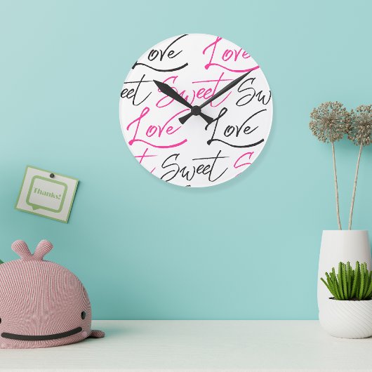 Trendy Black and Pink Liebe und Sweet Pattern Runde Wanduhr