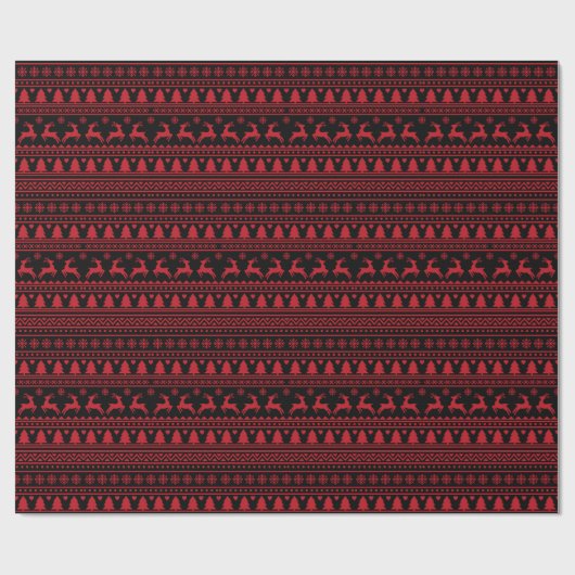 Trendy Black and Red Nordic Ugly Sweater Christmas Geschenkpapier (Flach)