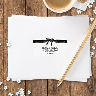 Trendy Black and White Bow Wedding Rücksendeadress Adressaufkleber