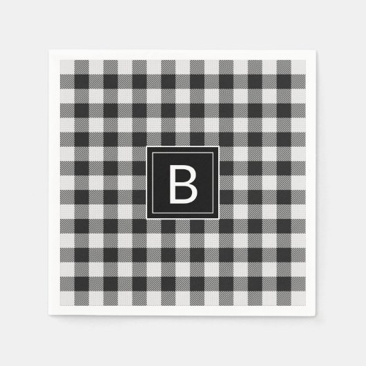 Trendy Black and White Buffalo Kariert Mit Monogra Serviette (Vorderseite)