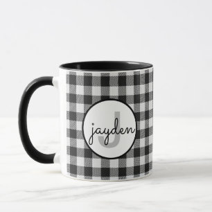 Trendy Black and White Buffalo Kariert Mit Monogra Tasse
