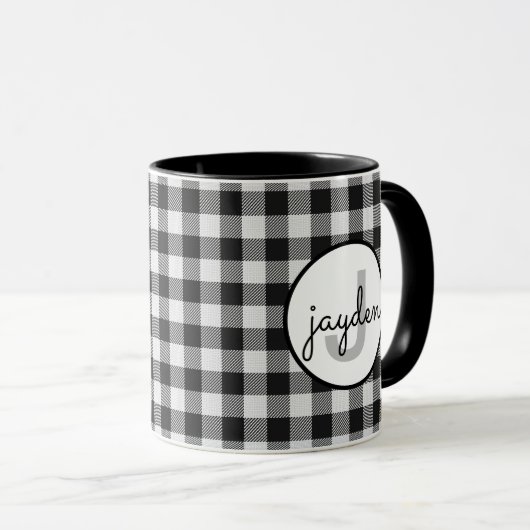 Trendy Black and White Buffalo Kariert Mit Monogra Tasse (VorderseiteRechts)