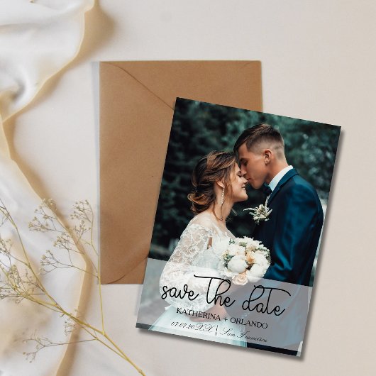 Trendy Black and White Full Photo Art Wedding Save The Date