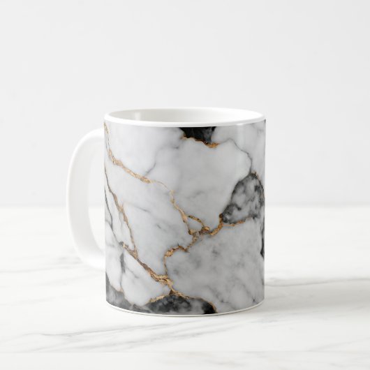 Trendy Black and White Gold Marmor Kaffeetasse (Vorderseite Links)