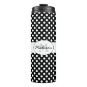 Trendy Black and White polka dots Muster Monogram Thermosbecher (Vorderseite)