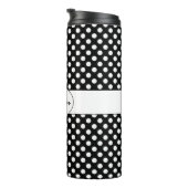 Trendy Black and White polka dots Muster Monogram Thermosbecher (Nach rechts gedreht)