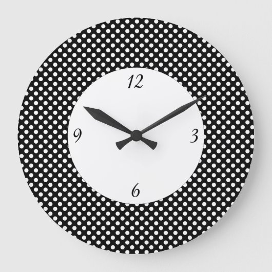 Trendy Black and White Polka Punkte mit Zahlen Große Wanduhr (Vorderseite)