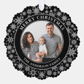 Trendy Black and White Snowflakes Frohe Weihnachte Ornament Karte (Vorderseite)