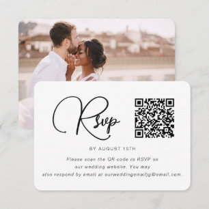 Trendy Black and White Wedding Foto UAWG QR Code RSVP Karte