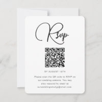 Trendy Black and White Wedding RSVP mit QR Code