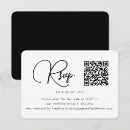 Trendy Black and White Wedding RSVP mit QR Code Karte