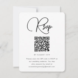 Trendy Black and White Wedding RSVP mit QR Code Karte