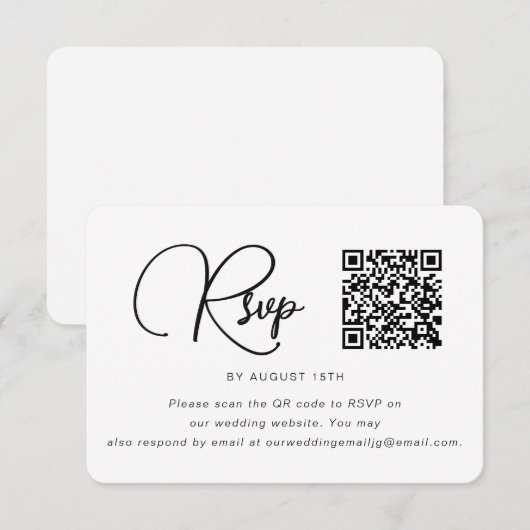 Trendy Black and White Wedding RSVP mit QR Code Karte (Vorne/Hinten)