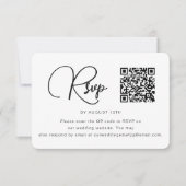 Trendy Black and White Wedding RSVP mit QR Code Karte (Vorderseite)