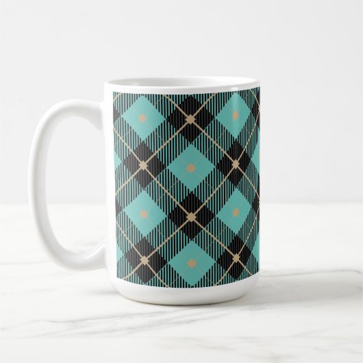 Trendy Black Aqua Kariertes Muster Kaffeetasse (Links)