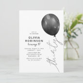 Trendy Black Balloon 30. Geburtstag Einladung (Stehend Vorderseite)