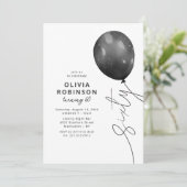Trendy Black Balloon 60. Geburtstag Einladung (Stehend Vorderseite)