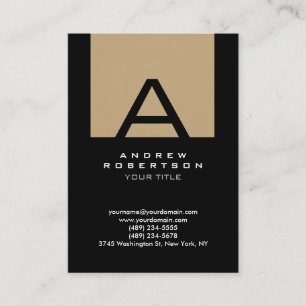 Trendy Black Beige Monogram Strip Business Card Visitenkarte