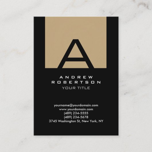 Trendy Black Beige Monogram Strip Business Card Visitenkarte (Vorderseite)