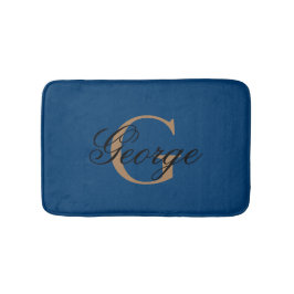 Trendy Black Blue Gold Stilvolle Monogram Badematte