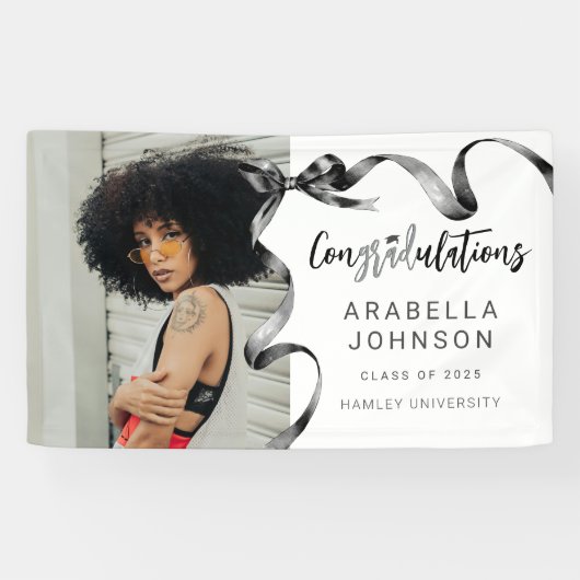 Trendy Black Bow Foto Abschluss Banner (Horizontal)