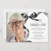 Trendy Black Bow Foto Feier des Lebens Einladung (Vorderseite)