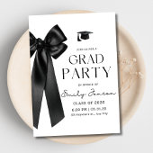 Trendy Black Bow Graduation Party Coquette Grad  Einladung