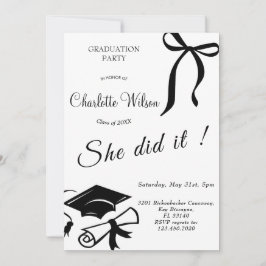 Trendy Black Bow Graduation Party Invitation Einladung