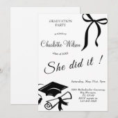 Trendy Black Bow Graduation Party Invitation Einladung (Vorne/Hinten)