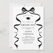 Trendy Black Bow Ribbon 4 FOTO Graduation Party Einladung (Vorderseite)