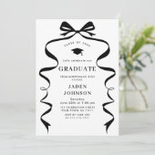 Trendy Black Bow Ribbon 4 FOTO Graduation Party Einladung (Stehend Vorderseite)