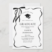 Trendy Black Bow Ribbon 4 PHOTO Graduation Party Einladung (Vorderseite)