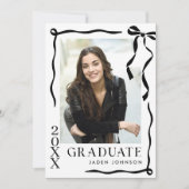 Trendy Black Bow Ribbon 5 PHOTO Graduation Party Einladung (Vorderseite)