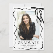 Trendy Black Bow Ribbon 5 PHOTO Graduation Party Einladung (Vorderseite)
