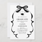 Trendy Black Bow Ribbon FOTO Graduation Party Einladung (Vorderseite)