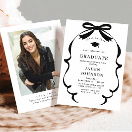 Trendy Black Bow Ribbon FOTO Graduation Party Einladung