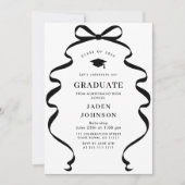 Trendy Black Bow Ribbon FOTO Graduation Party Einladung (Vorderseite)
