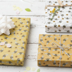 Trendy Black Buzzing Honeybee für Frühjahr und Som Geschenkpapier Set