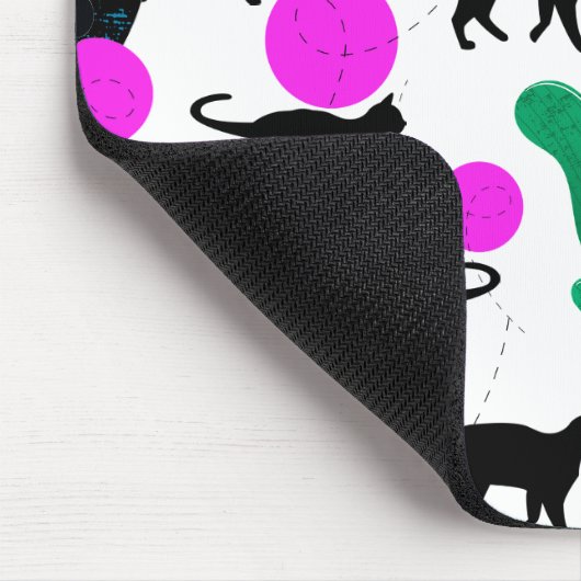 Trendy Black Cat and Cactus Pattern Mousepad (Ecke)