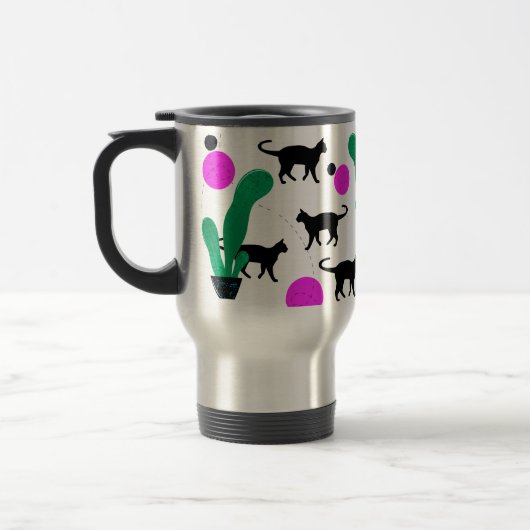 Trendy Black Cat and Cactus Pattern Reisebecher (Links)