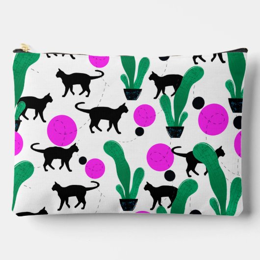 Trendy Black Cat and Cactus Pattern Zubehörtasche (Vorderseite)