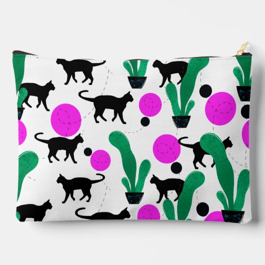 Trendy Black Cat and Cactus Pattern Zubehörtasche (Rückseite)
