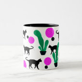 Trendy Black Cat and Cactus Pattern Zweifarbige Tasse (Mittel)